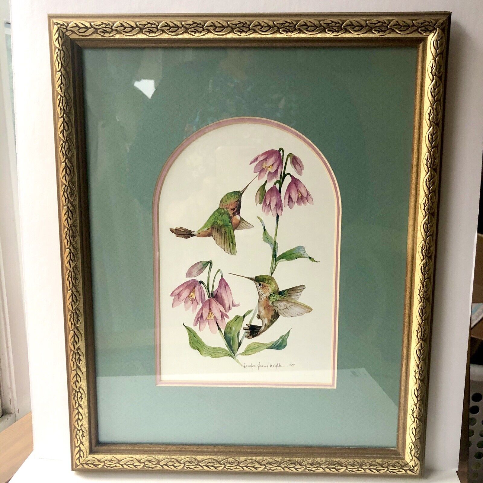 HUMMINGBIRDS  Watercolor Print Matted & Framed Art Picture Carolyn Shores Wright
