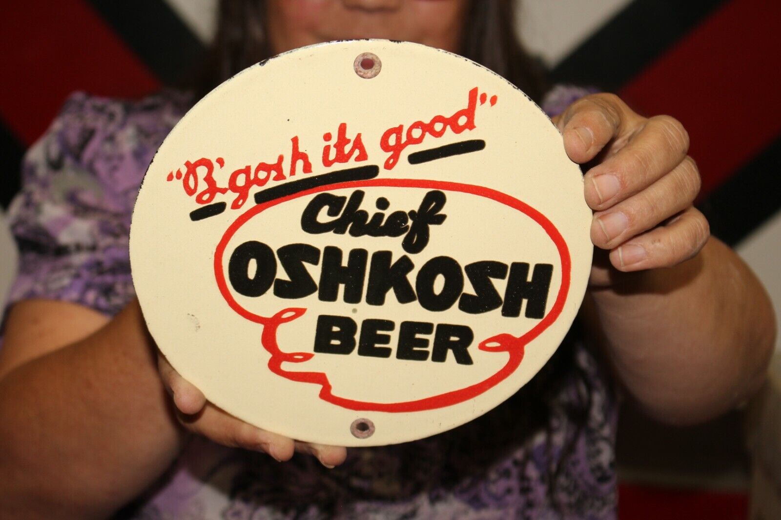 Chief Oshkosh Beer Bar Tavern Gas Oil Porcelain Metal Sign