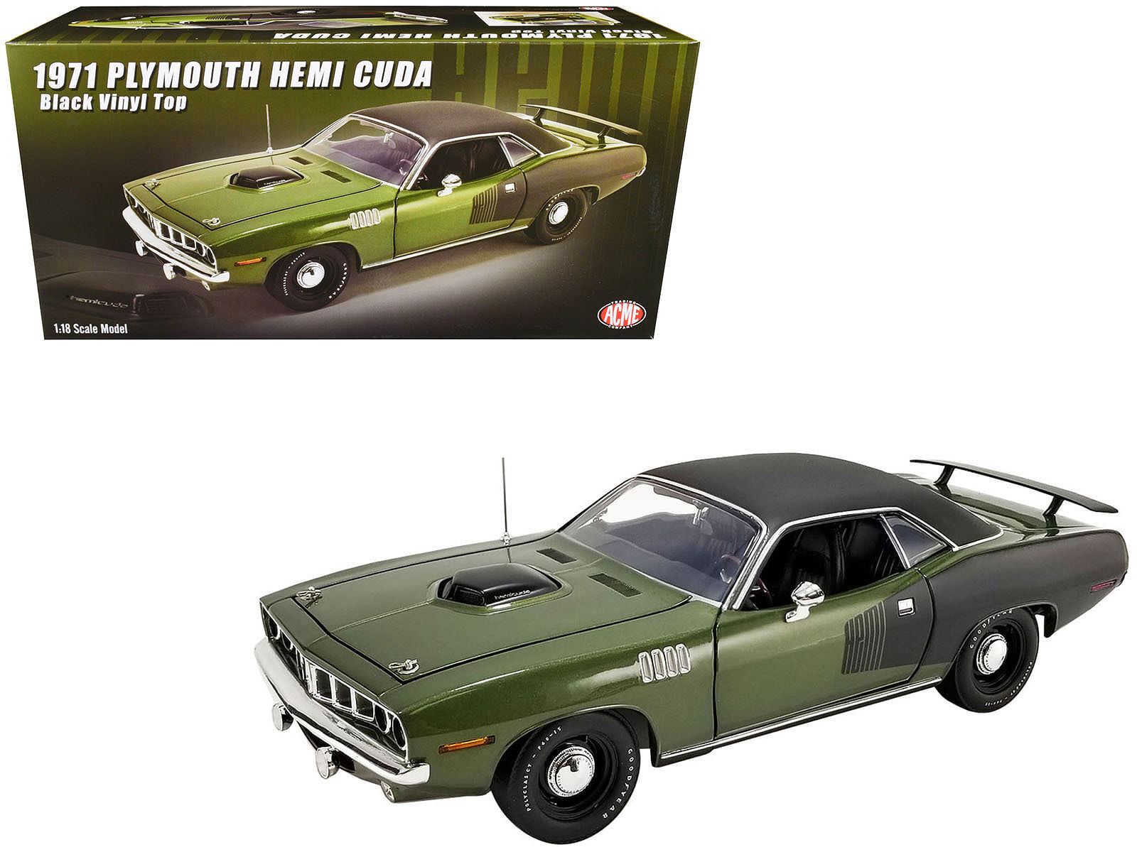 1971 Plymouth Hemi Barracuda Ivy Green with Black Graphics and Black Vinyl Top 