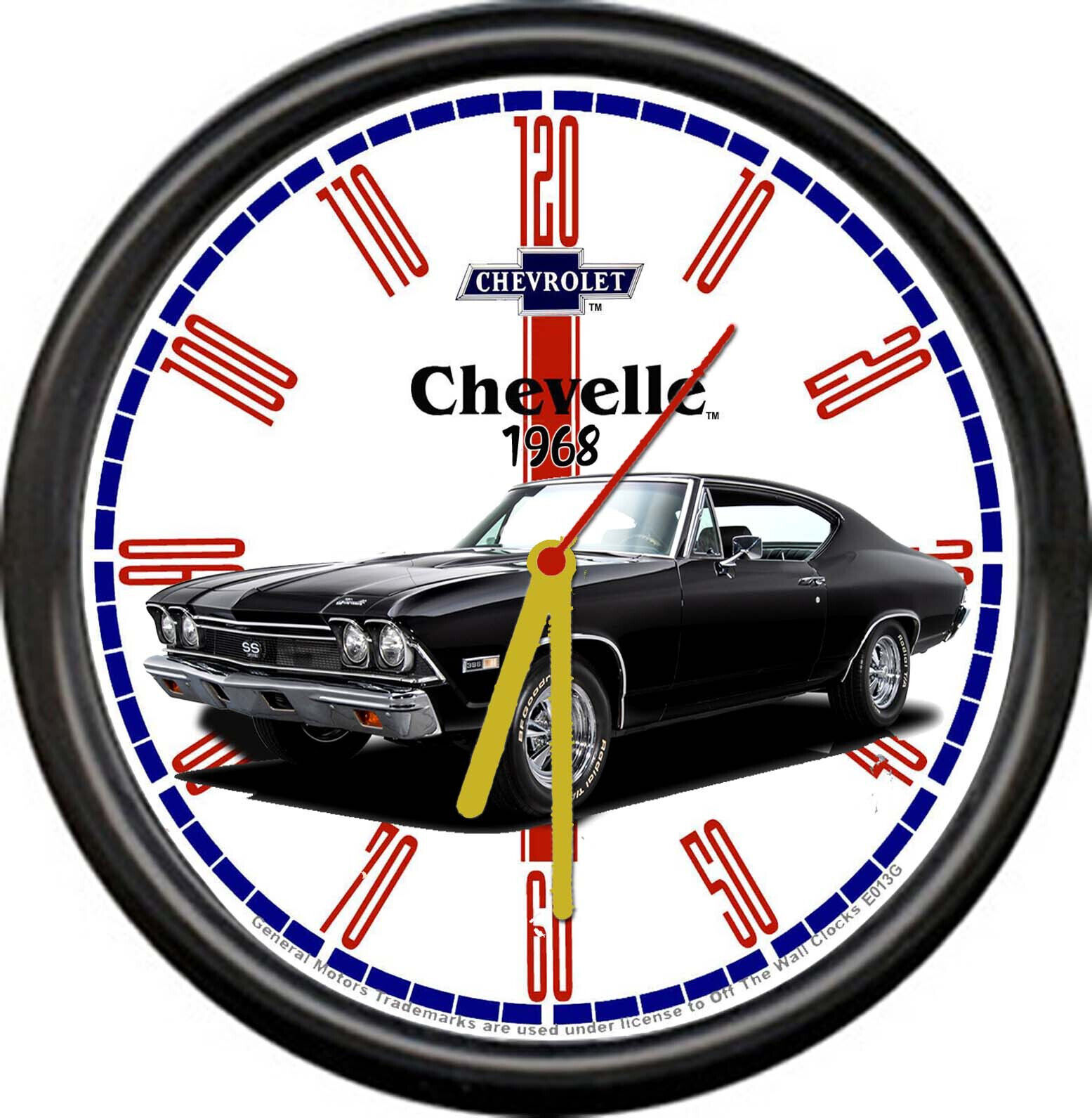 Licensed 1968 Black Chevy Chevelle Chevrolet General Motors Sign Wall Clock
