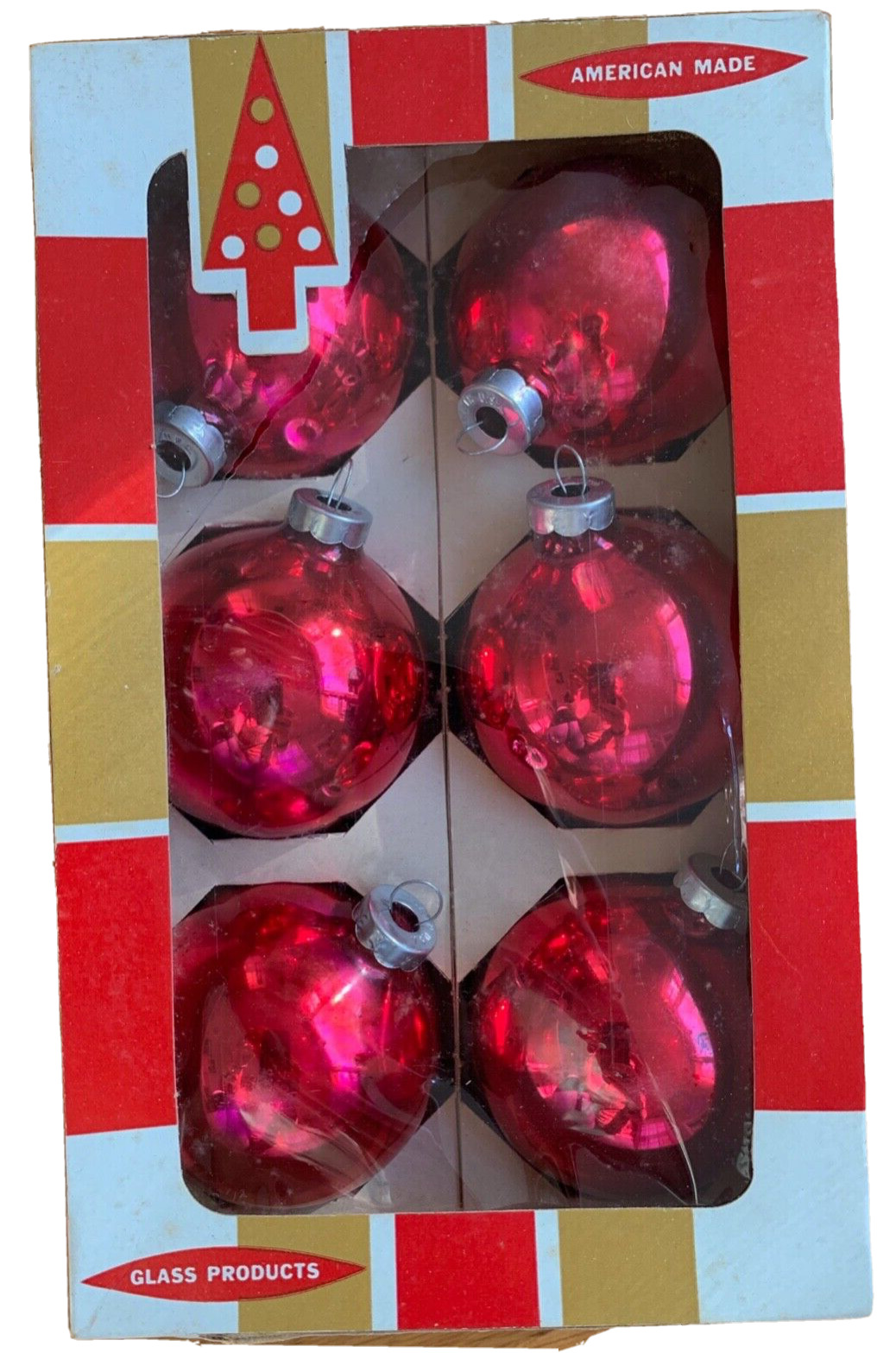 vtg ruby red Coby GLASS CHRISTMAS BALL LOT shiny retro 6 mcm tree brite silver