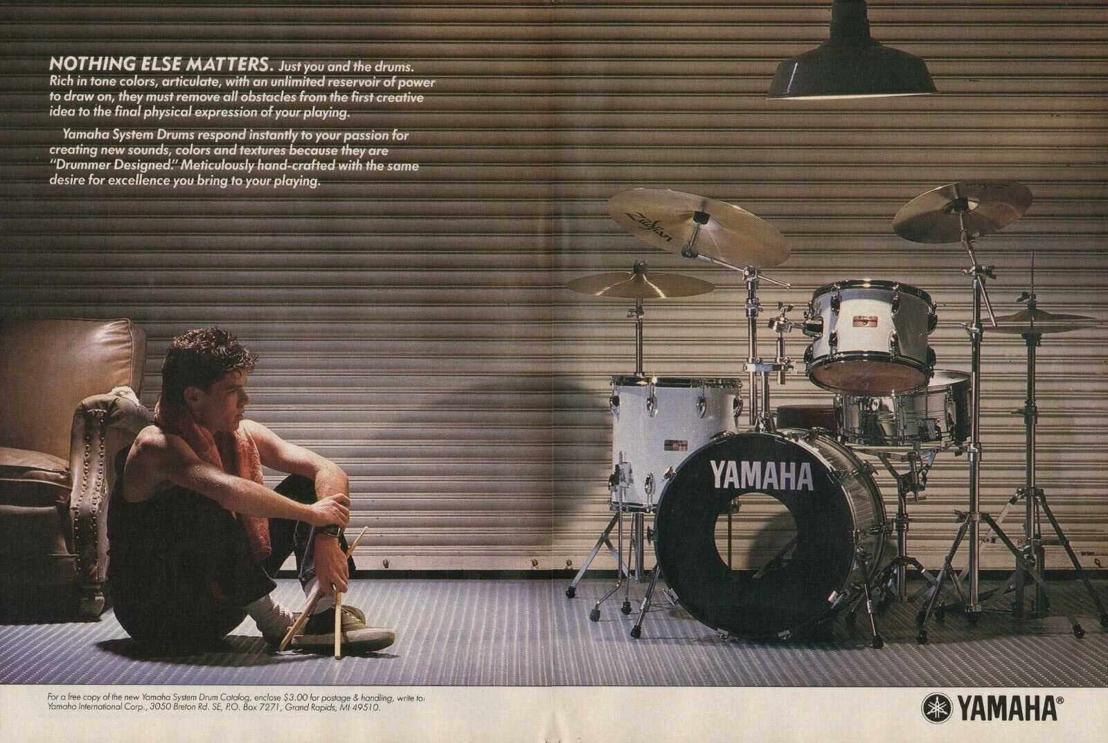 1987 2pg Print Ad of Yamaha System Drums