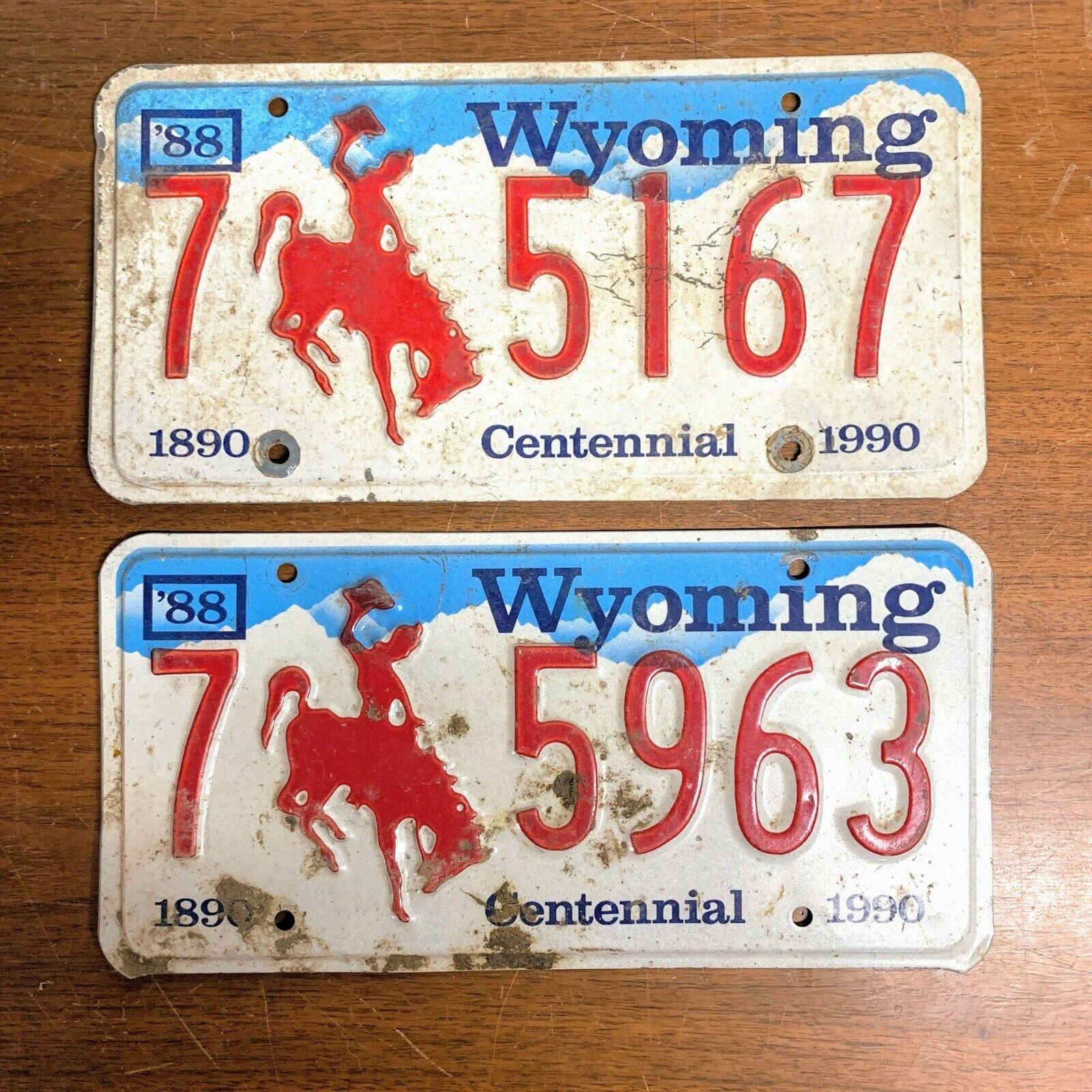 Vintage Wyoming License Plates 1988 Centennial Two Different Plates