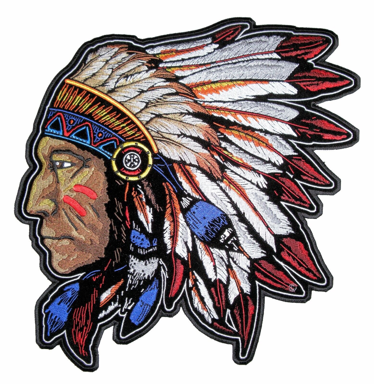 Large Native American Indian Chief Headdress Embroidered Biker Patch 