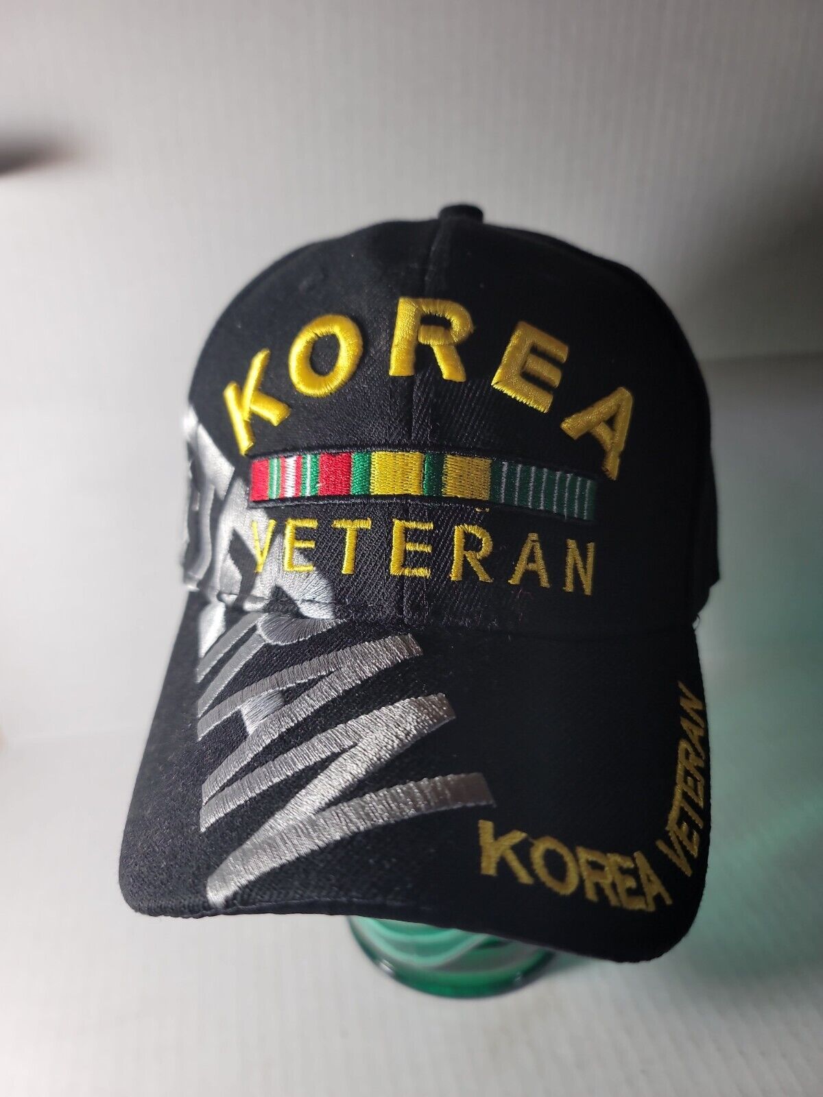 BLACK COLOR KOREA VETERAN BALL CAP EMBROIDERED ADJUSTABLE 