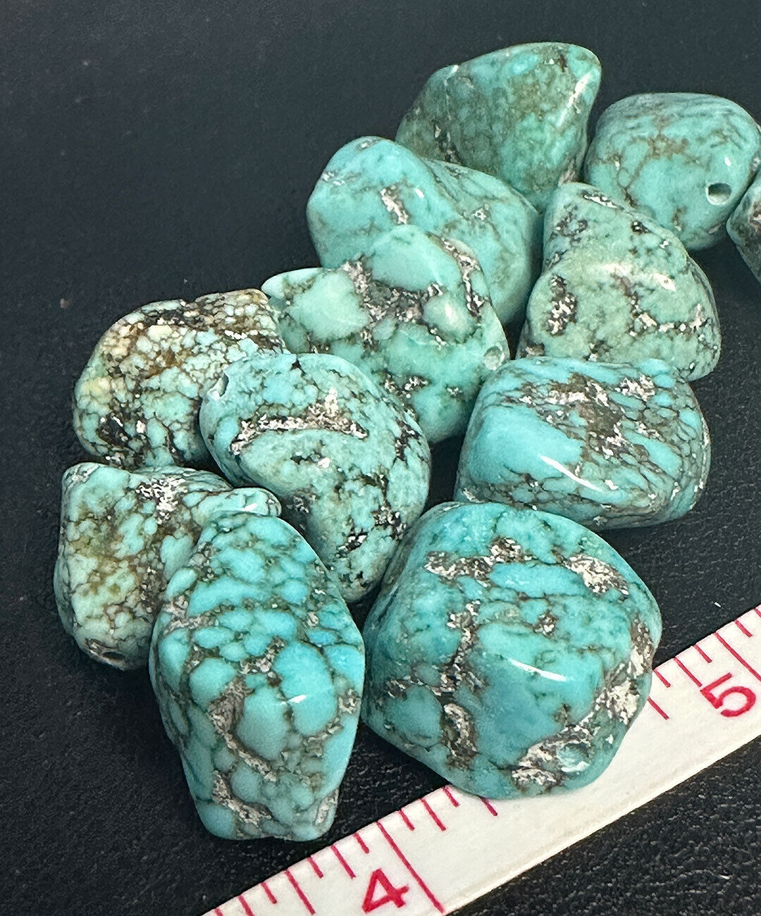(3) Original Navajo Indian Turquoise Trade Beads Nuggets 1800's