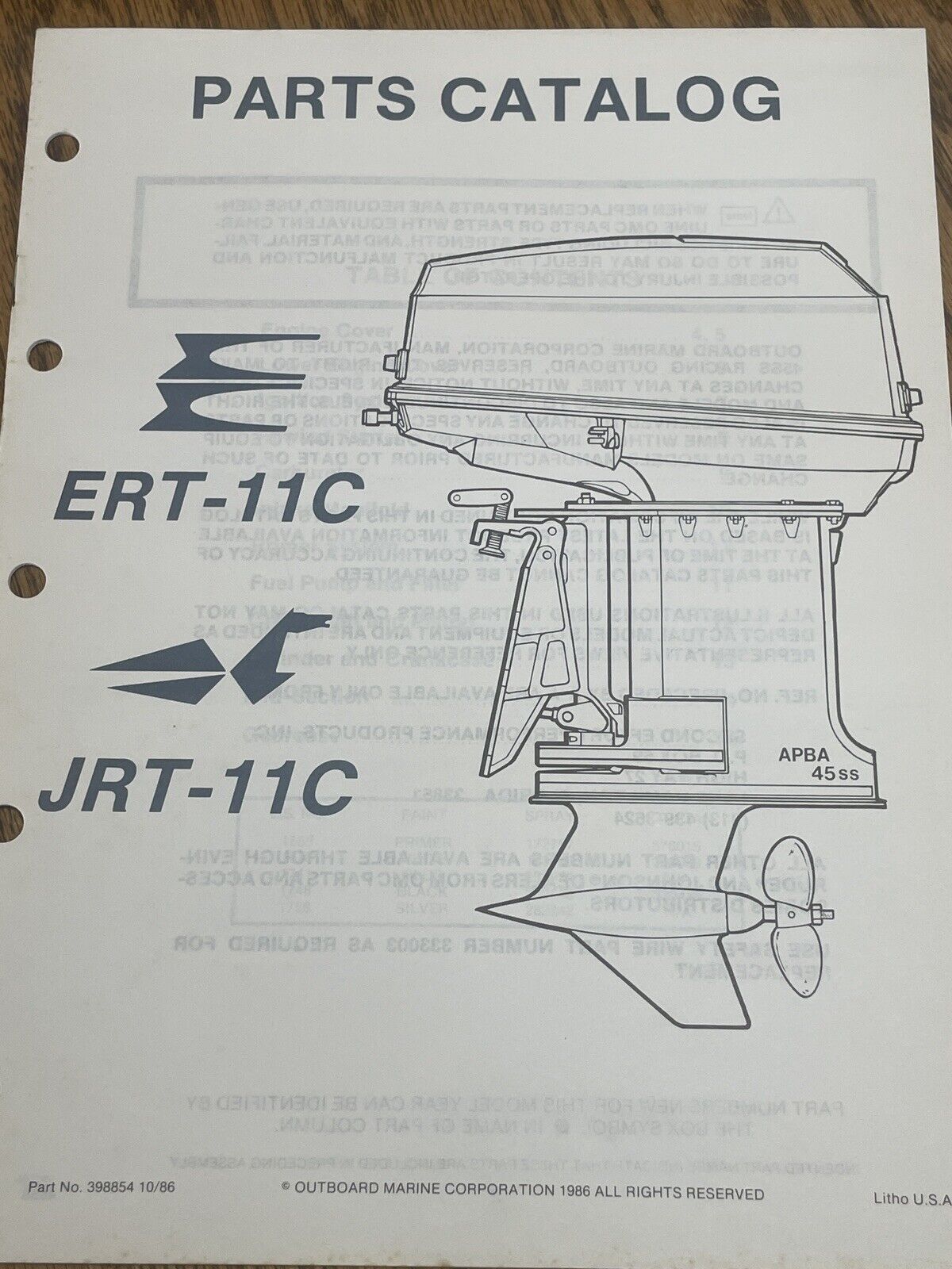 Vintage 1986 OMC Johnson Evinrude Parts Catalog ￼ERT-11C JRT-11C