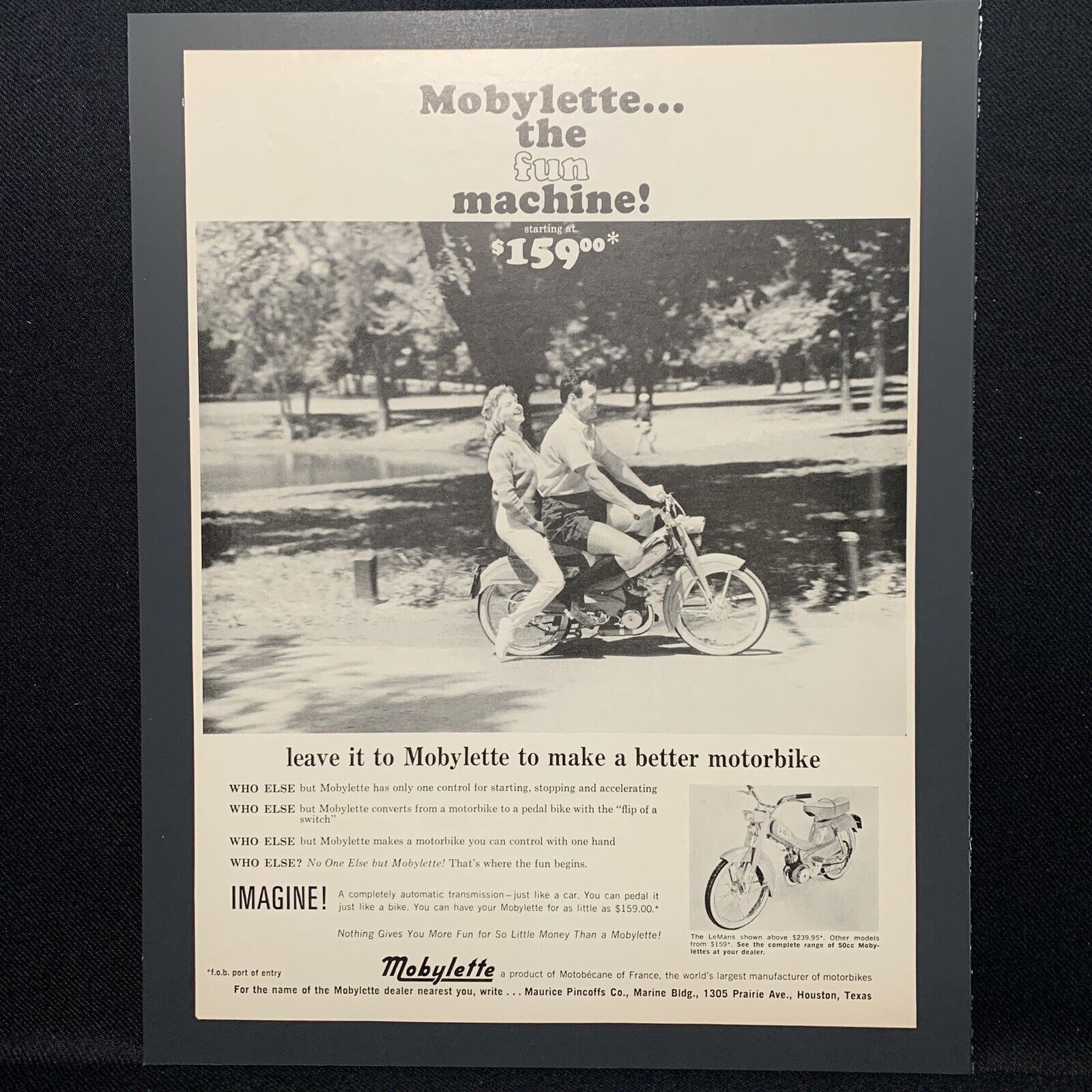 Vintage 1965 Mobylette motorbike advertisement
