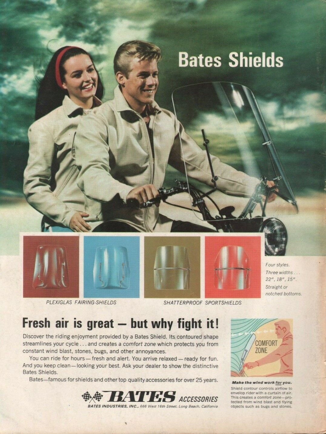 1966 Bates Shields - Vintage Motorcycle Wind Shield Ad