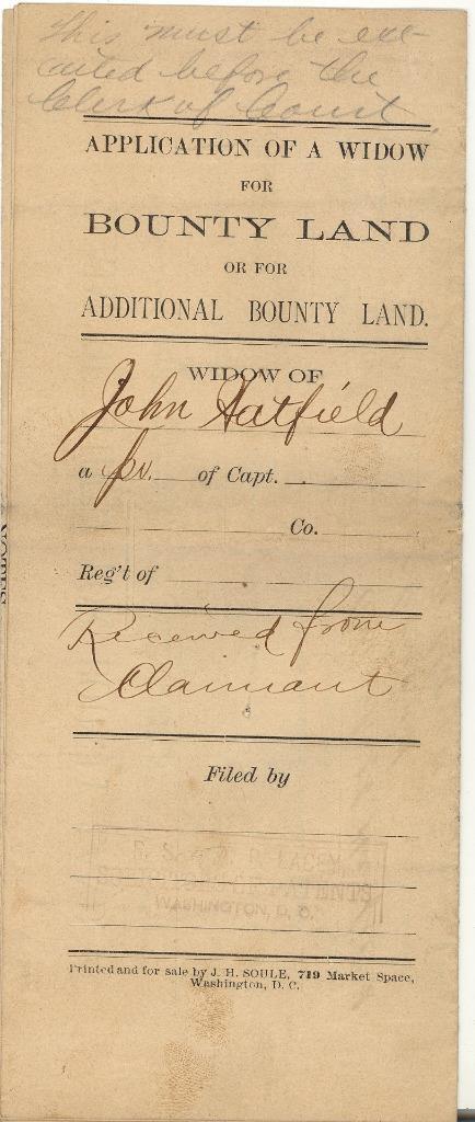 WAR OF 1812 US Claim Of Widow For Bounty Land HATFIELD Richmond Indiana