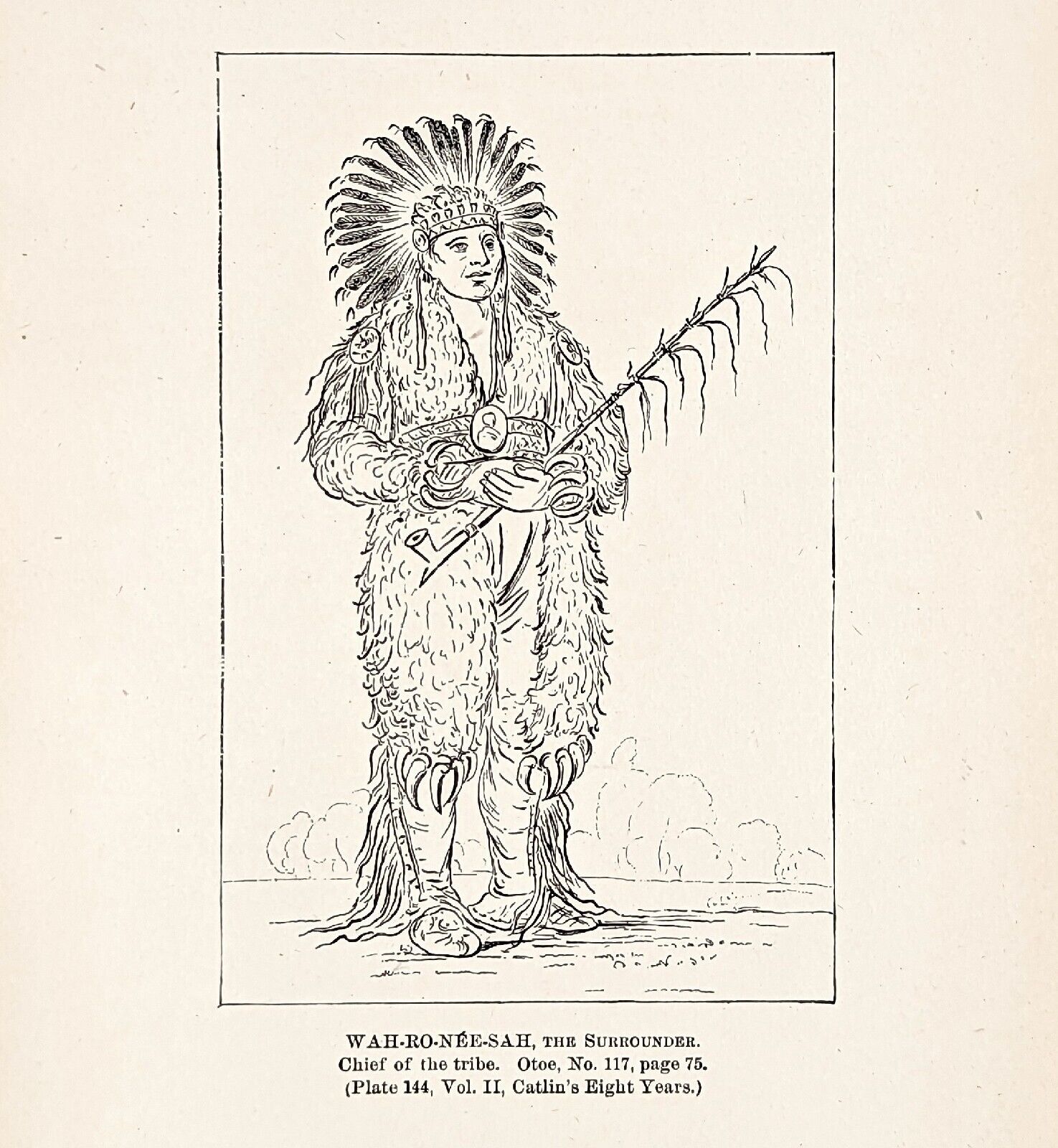 1885 Otoe Indian Chief The Surrounder Indian Engraving G. Catlin Native American