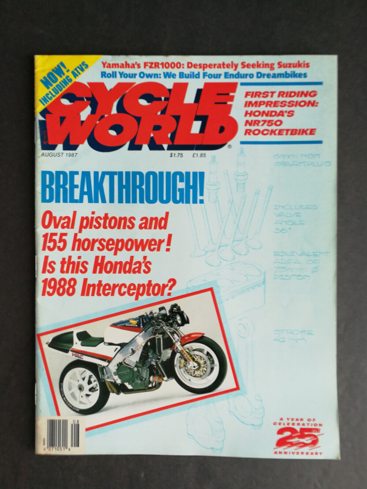 Cycle World Magazine August 1987 Yamaha FZR1000 Honda NR750 Kawasaki KX250 - 223