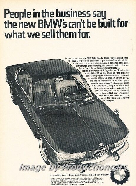 1966 BMW 2000 Sports coupe bw - Advertisement Car Print Ad PE22
