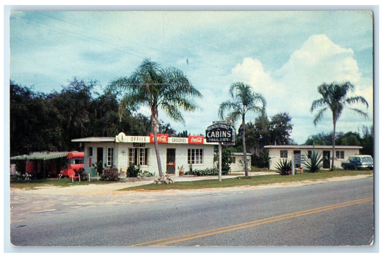 c1960's Beach Front Court Sebring Florida FL Unposted Coca-Cola Signage Postcard