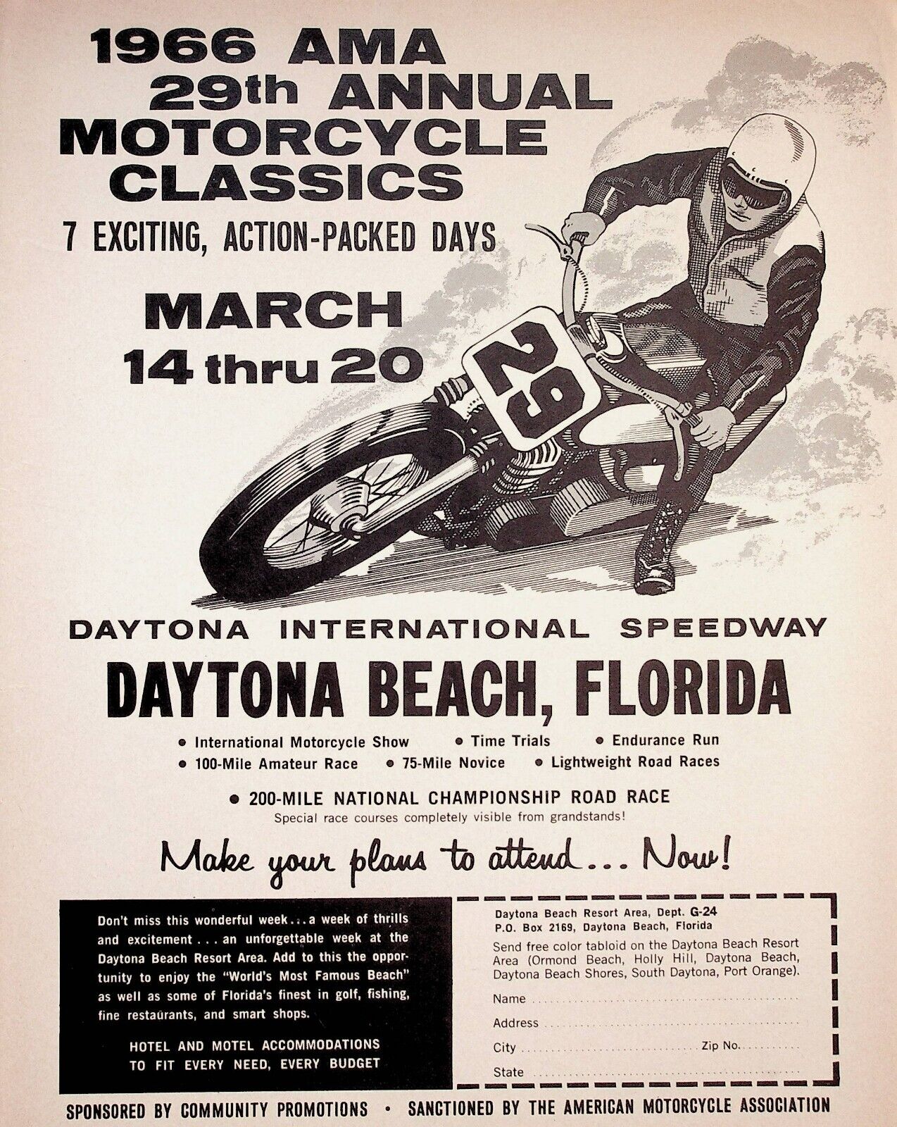 1966 Daytona Beach Florida Motorcycle Classics AMA 29th - Vintage Ad