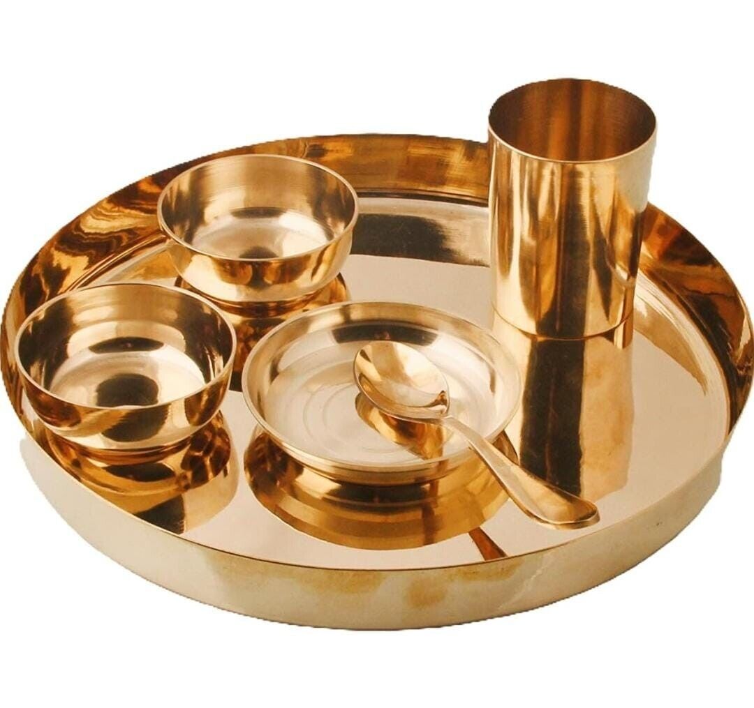 Pure Brass Hammered  Dinner Thali- 6 Pieces (Set of 4)