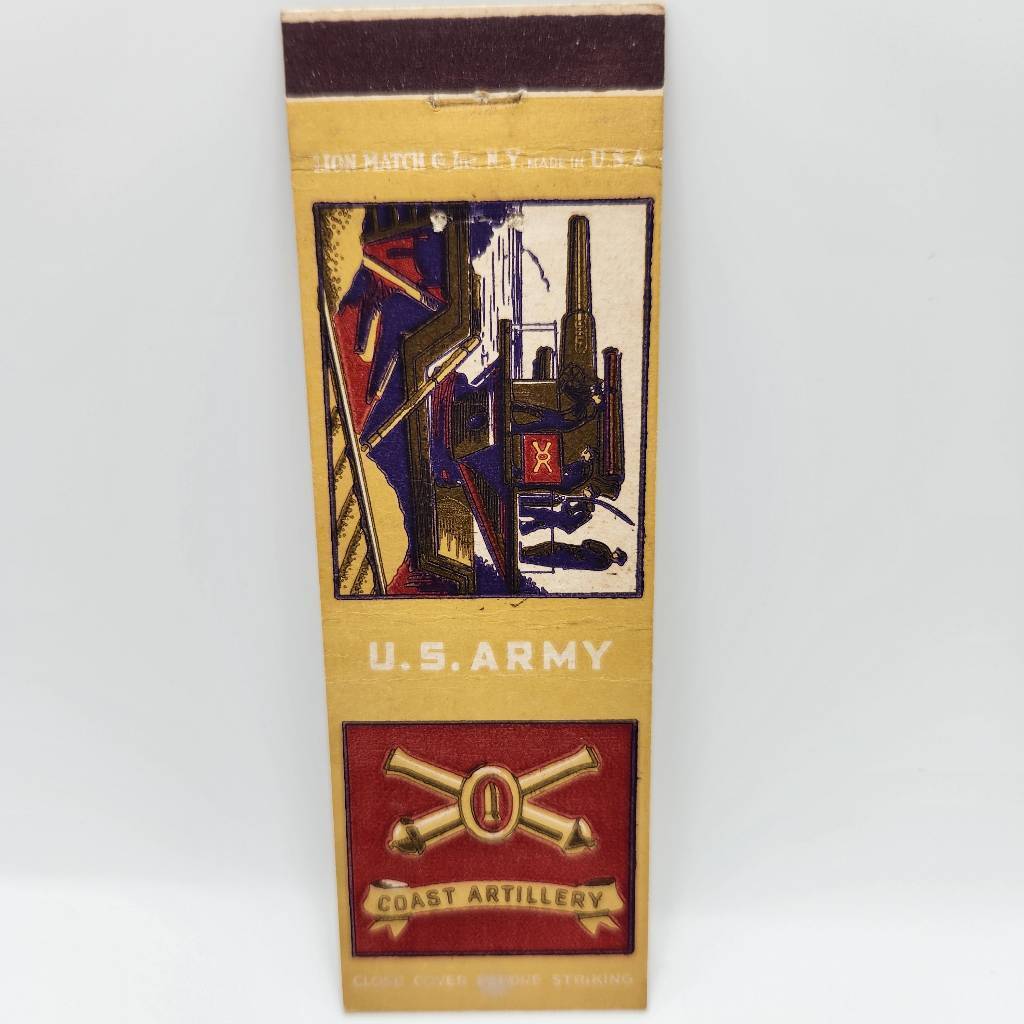 Vintage Matchbook U.S. Army Coast Artillery 1940s 1950s Lion Match Co. Collectib