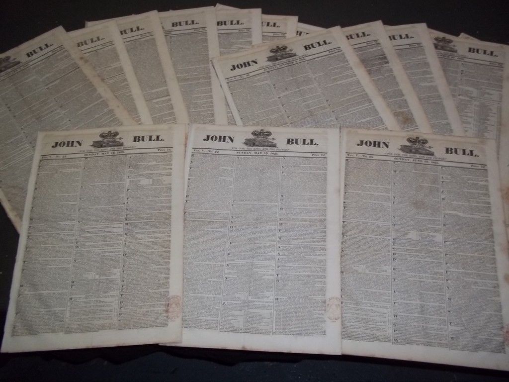 1825 JOHN BULL LONDON NEWSPAPER LOT OF 34 DIFFERENT VOLUME 5 ISSUES - NP 1503
