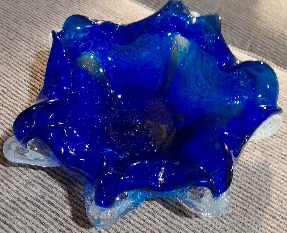 Vtg.Huge Heavy Cobalt  Blue Color Fine Handblown Glass 11\