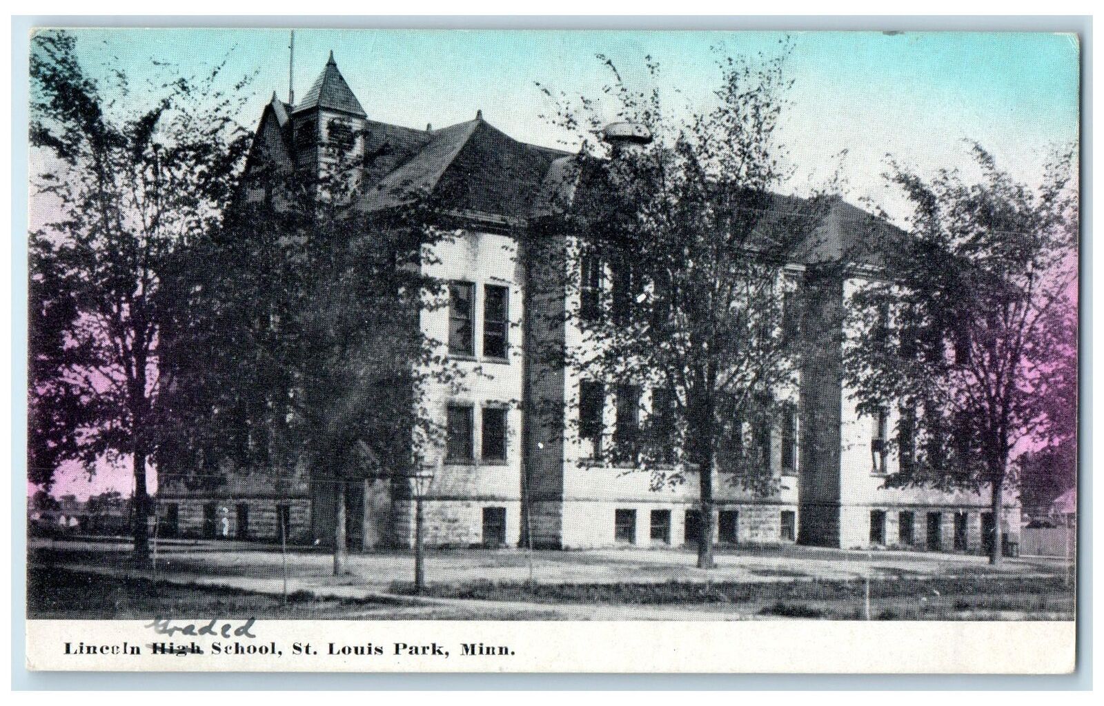 1914 Lincoln Graded School St. Louis Park Minnesota MN Posted Vintage Postcard