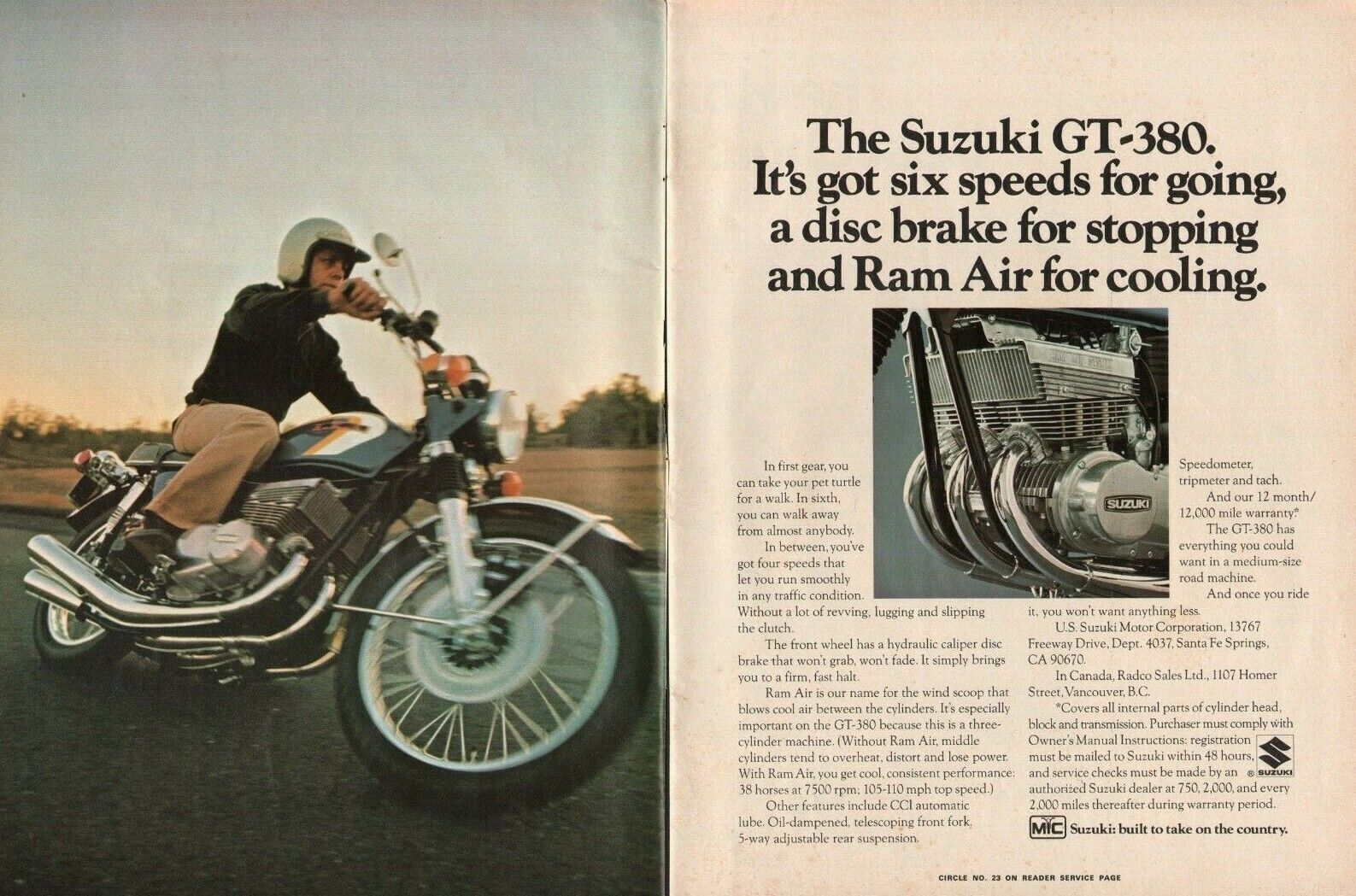 1973 Suzuki GT-380 - 2-Page Vintage Motorcycle Ad