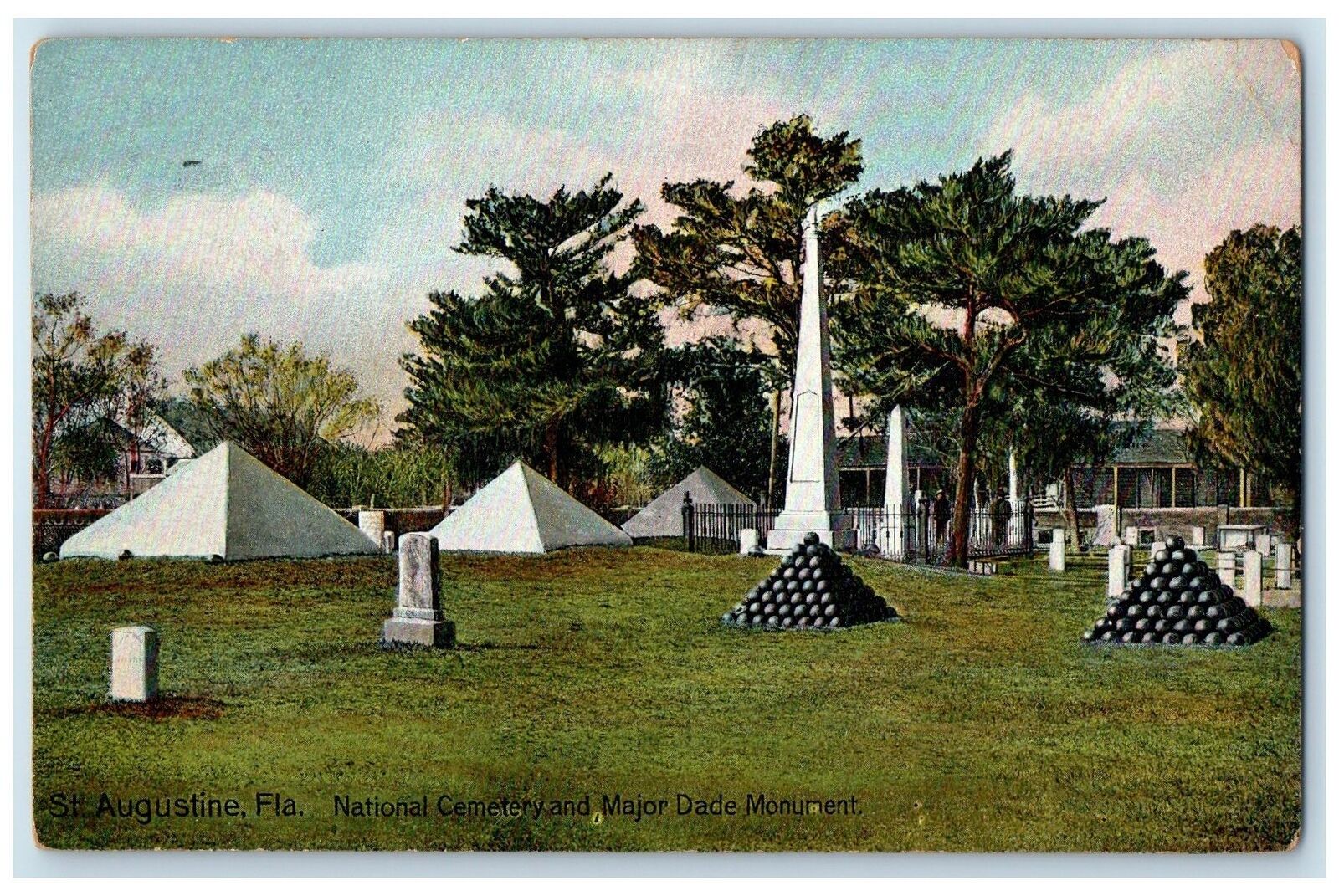 c1950 National Cemetery & Major Dade Monument St. Augustine Florida FL Postcard