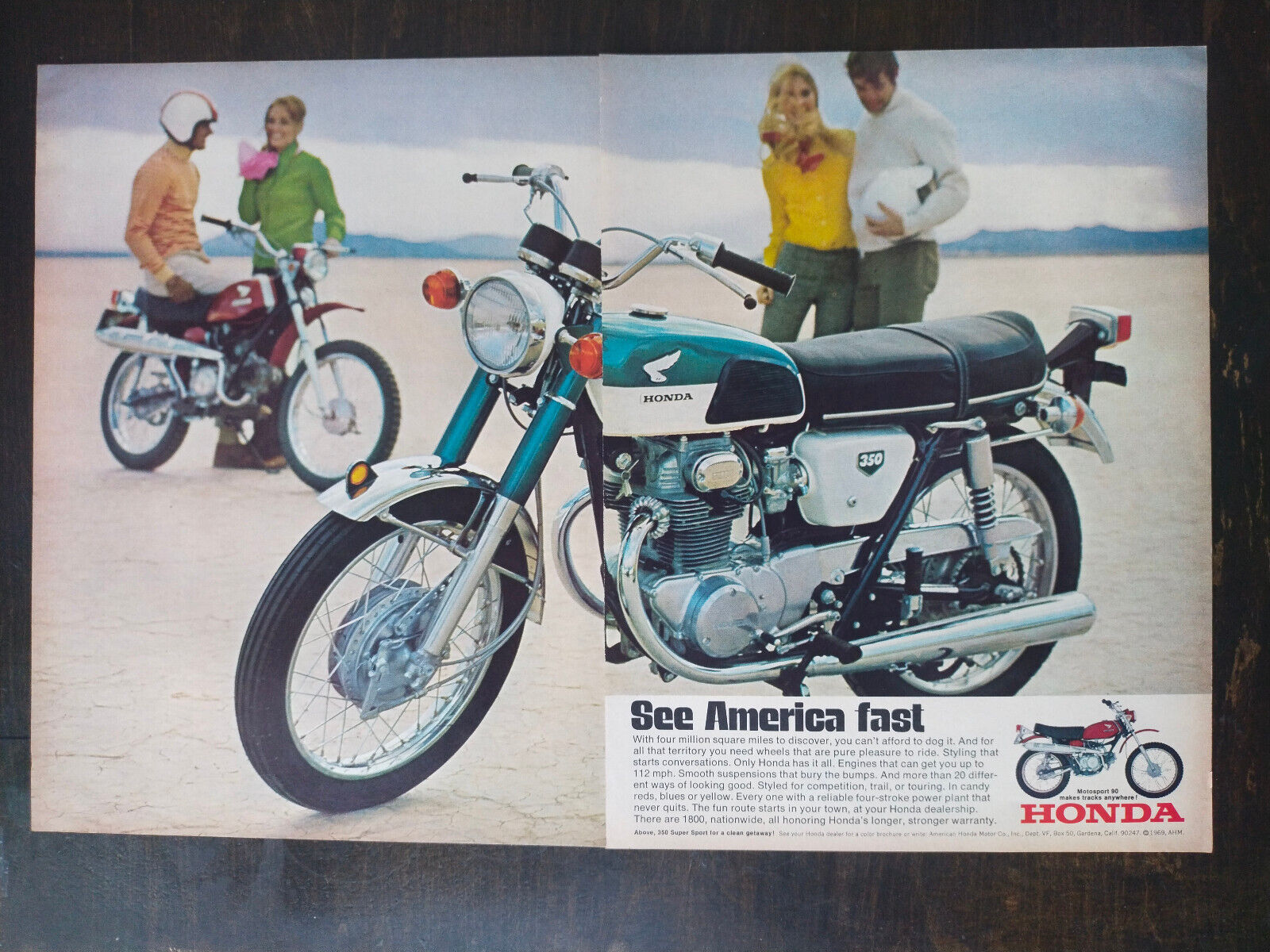 Vintage 1969 Honda 350 Super Sport Motorcycle Full Page Original Ad 1223