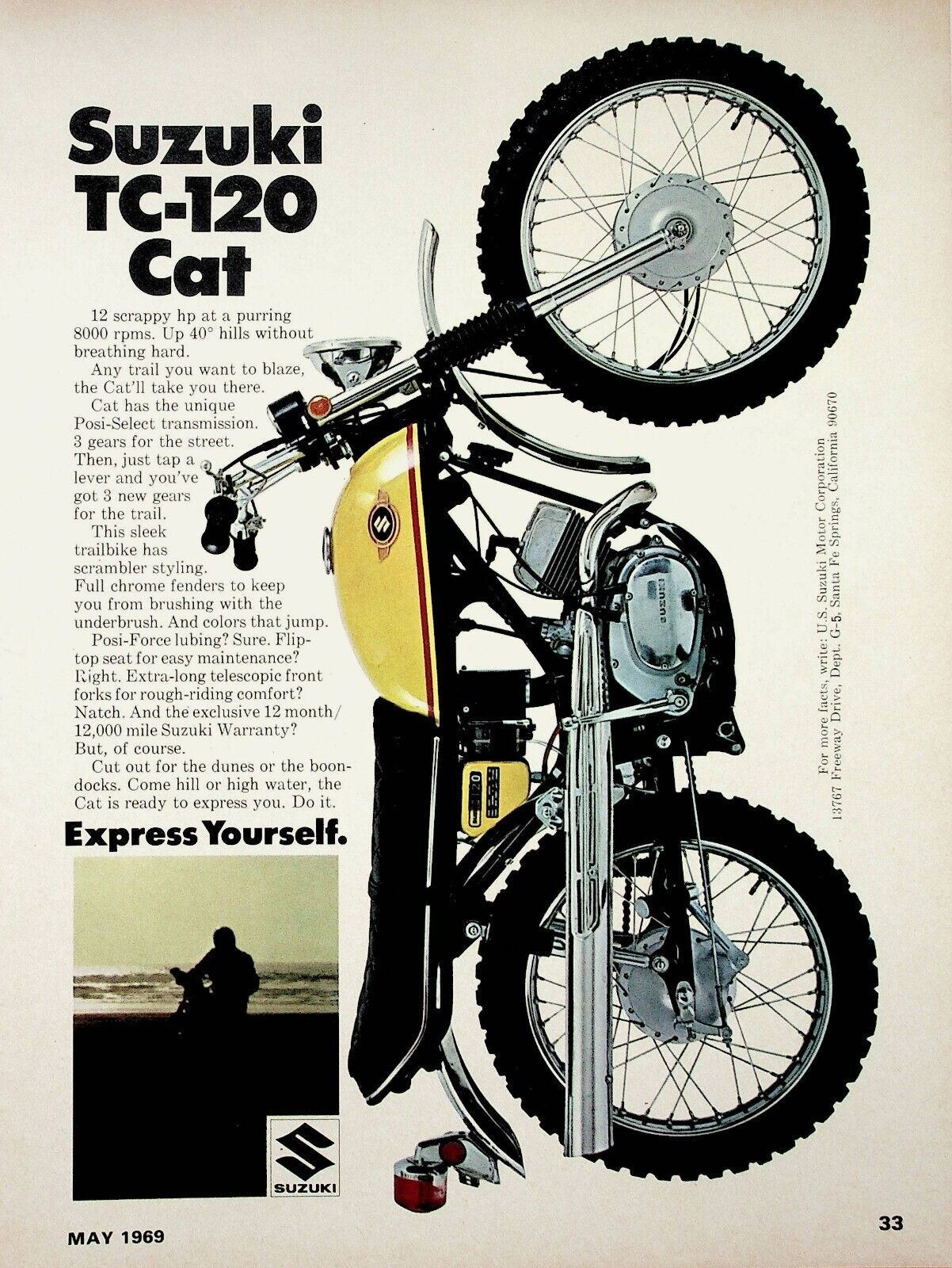 1969 Suzuki TC-120 Cat - Vintage Motorcycle Ad
