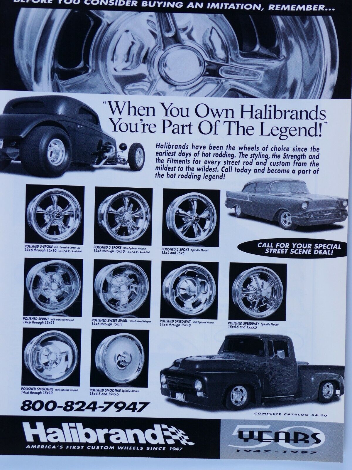 Halibrand Mag Wheels 1957 Chevy Vintage 1992 Original Print Ad 8x11\