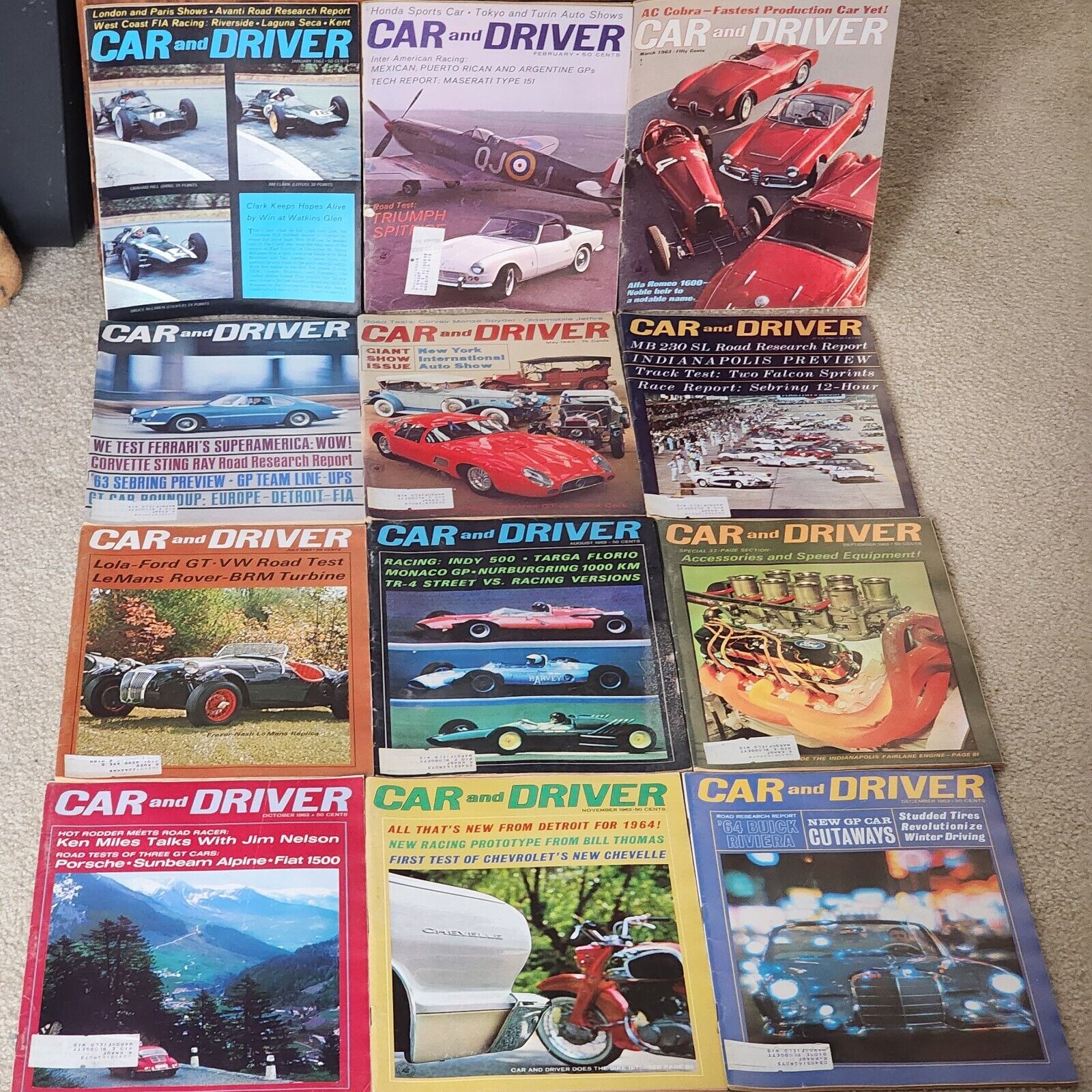 1963 Car and Driver Magazine Full Year 12 Issues Complete Vintage Lot of 12
