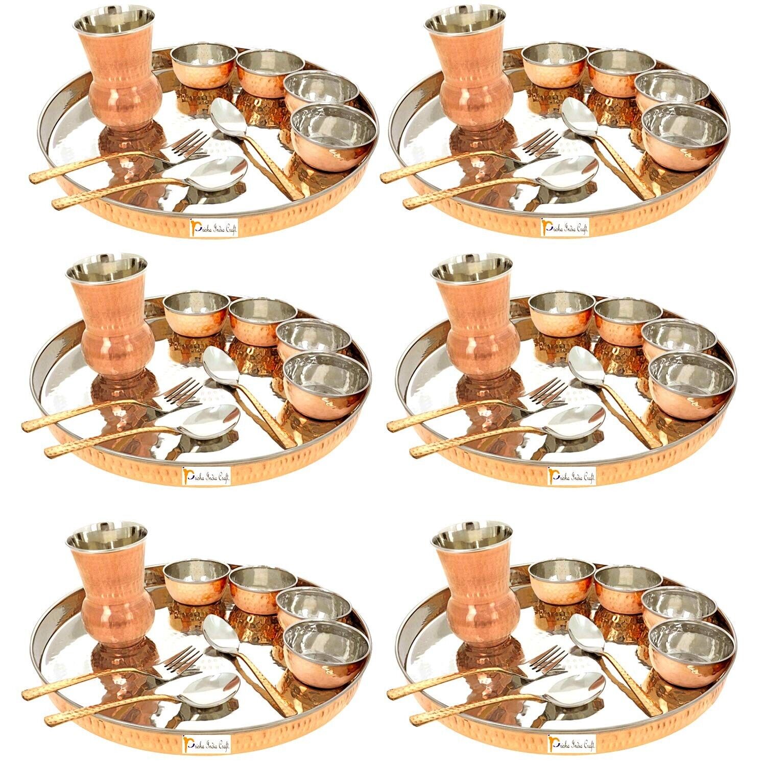 Set of 6Indian Dinnerware Stainless Steel Copper Traditional Dinner Service Set
