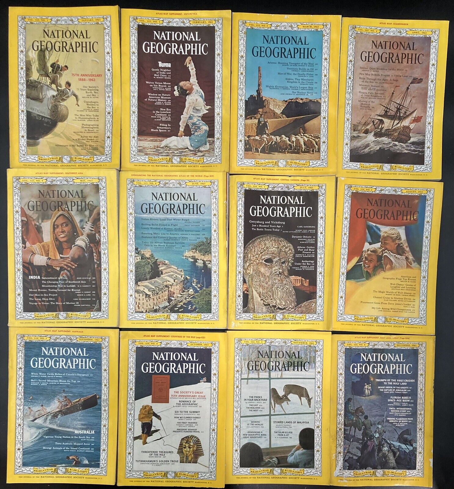 Vintage 1963 Full Year Of National Geographic Magazine Lot Of 12