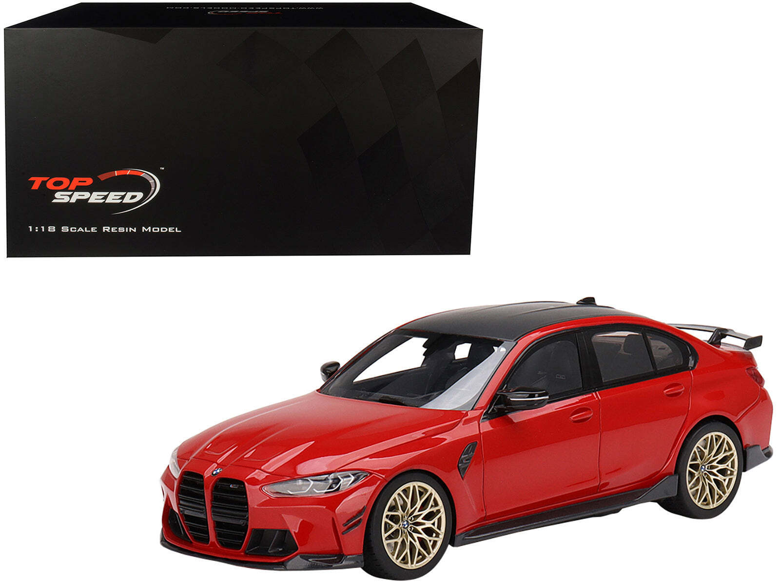 BMW M3 M-Performance (G80) Toronto Red Metallic with Carbon Top 1/18 Model Car