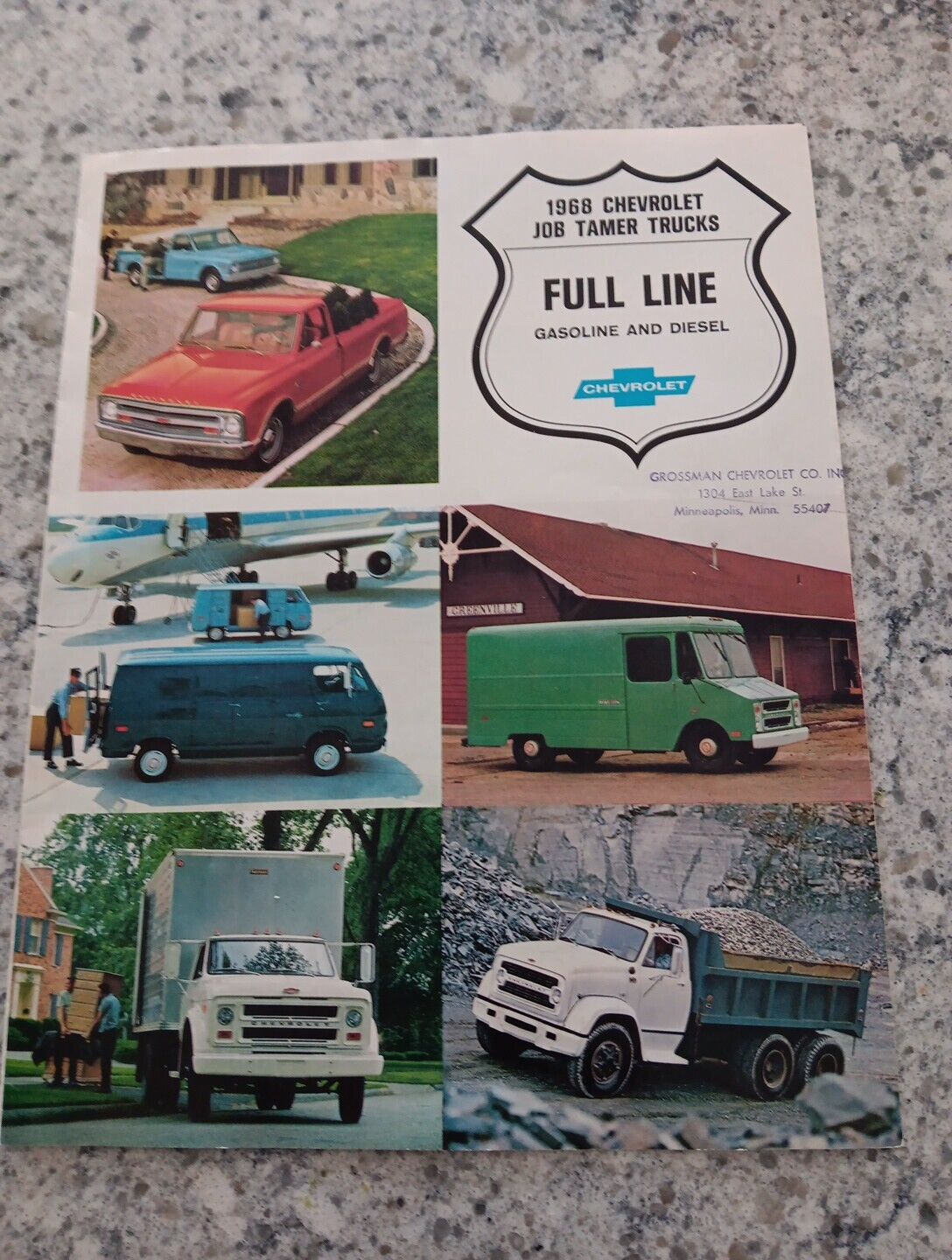 1968 Chevrolet Job Tamer Trucks Print Ad. Dealer Handout.  Grossman Chevrolet 