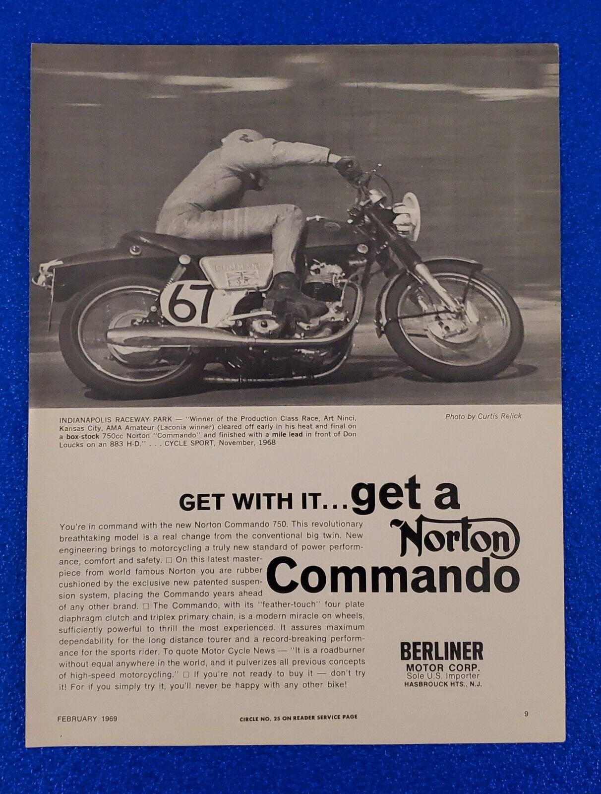 1969 NORTON COMMANDO 750cc MOTORCYCLE ORIGINAL VINGAGE PRINT AD 