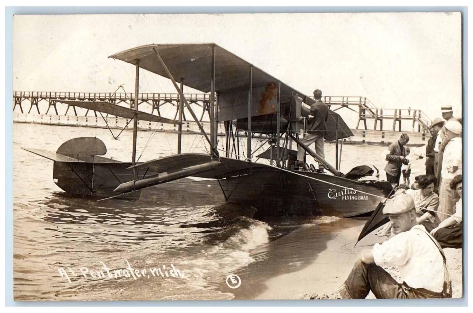 c1910's Curtiss Flying Boat Pentwater Michigan MI RPPC Photo Unposted Postcard