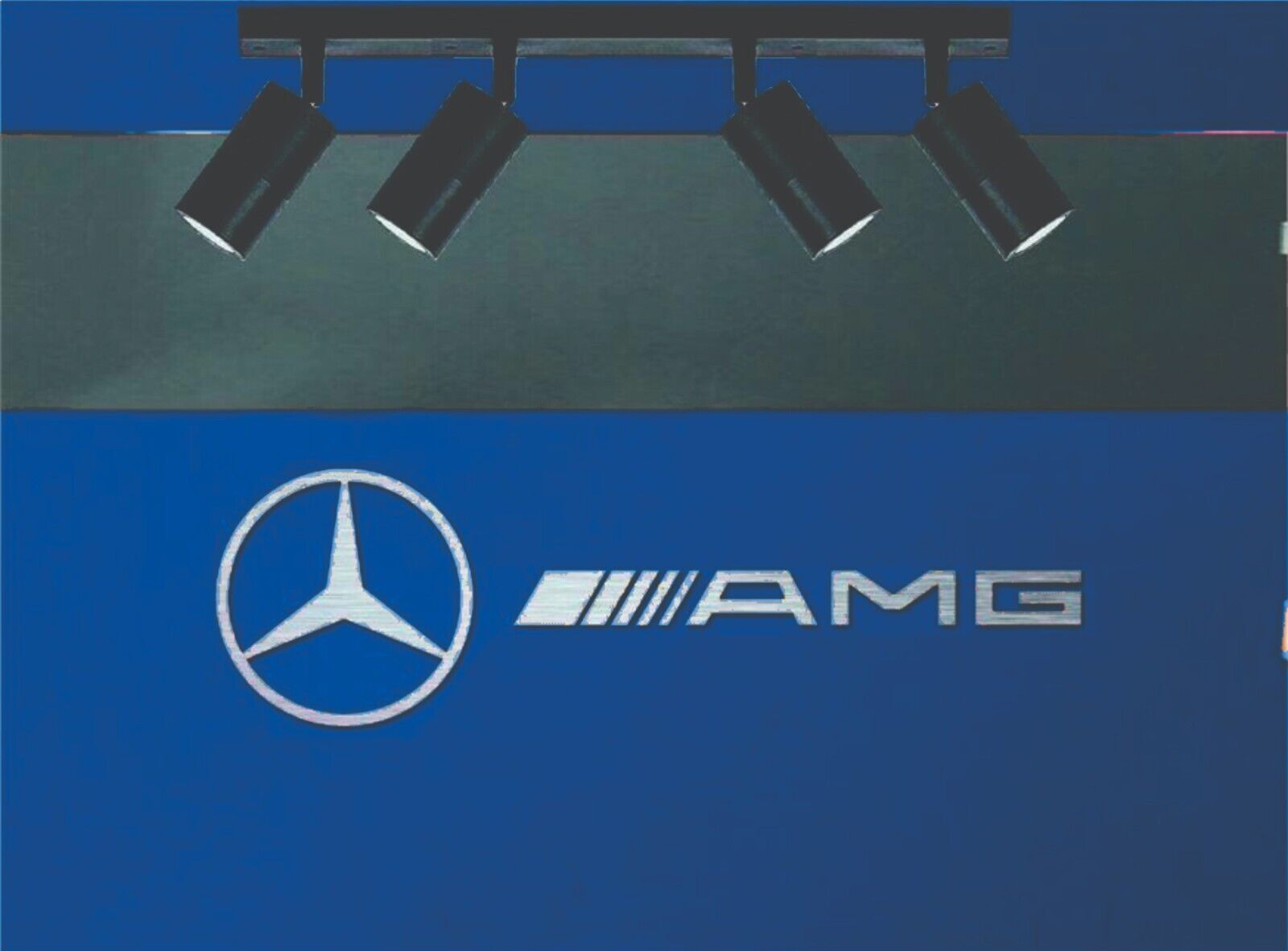 Mercedes, AMG Logo and Lettering, Brushed Aluminum, 6 Feet Wide, Garage Sign