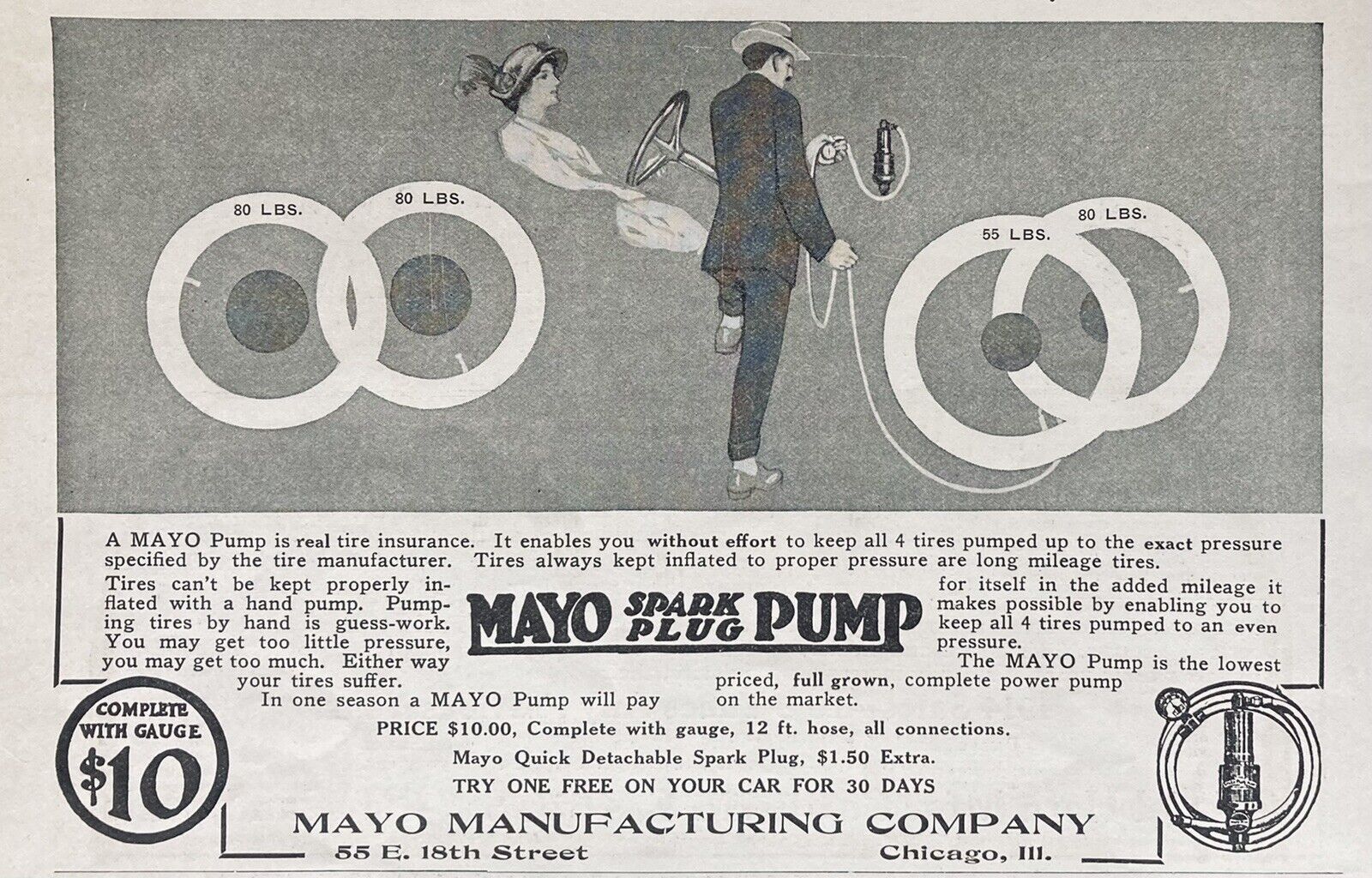 1914 AD(L24)~MAYO MFG. CO. CHICAGO. MAYO SPARK PLUG PUMP