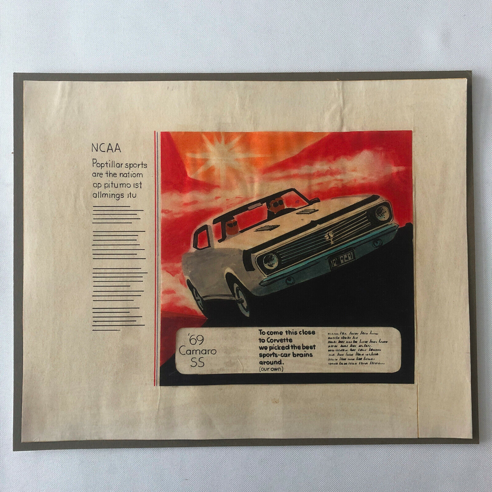 Vintage 1969 Chevrolet Camaro SS Advertising Agency Concept Art Illustration 