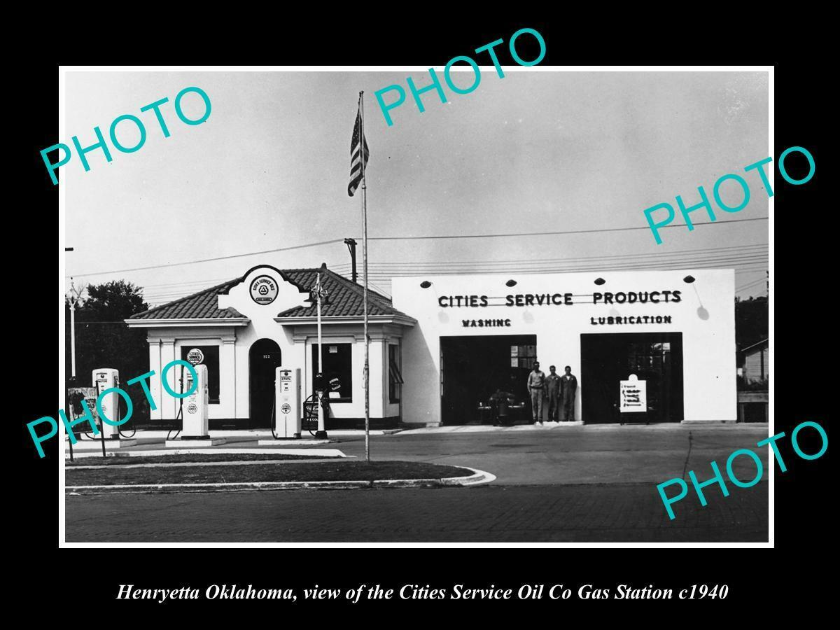 OLD 8x6 HISTORIC PHOTO OF HENRYETTA OKLAHOMA CITIES OIL SERVICE STATION c1940