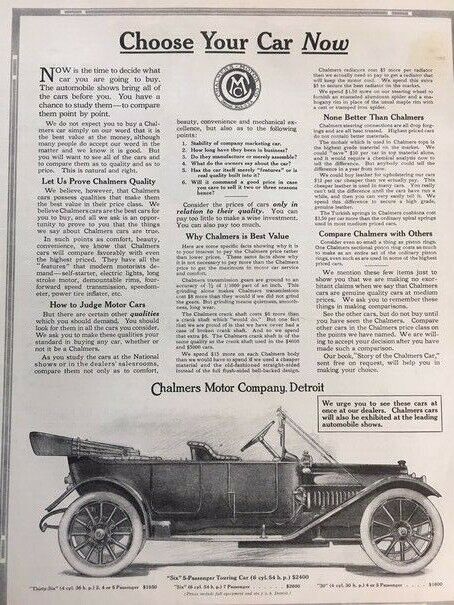 1913 Chalmers Motor Vintage Original Advertisement 11x14 Print Art Car Ad LG61