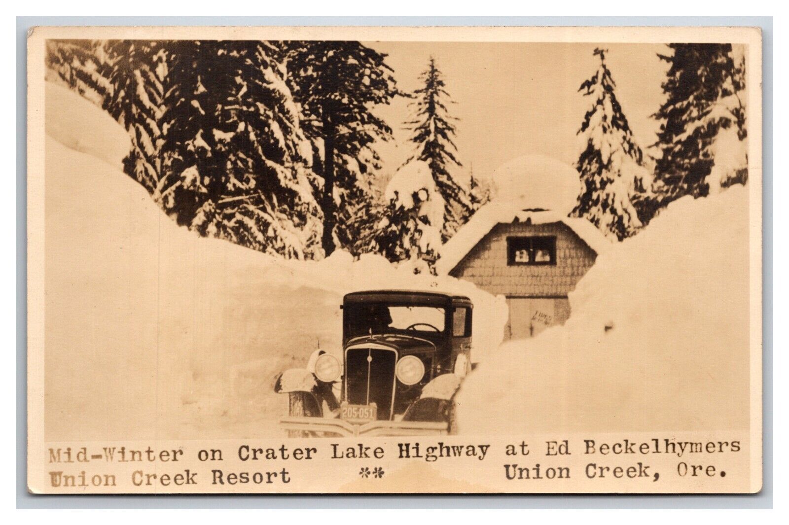 RPPC Beckelhymer Beckie\'s Resort Winter Union Creek Oregon OR UNP Postcard Y16