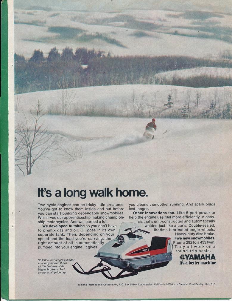 Magazine Ad - 1971 - YAMAHA Snowmobiles - SL292