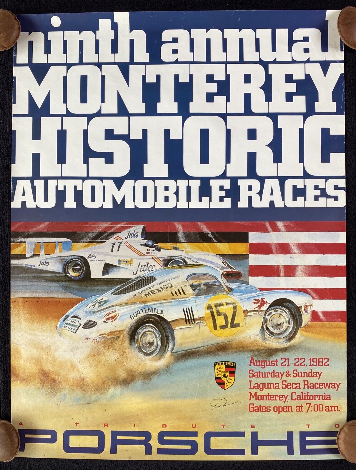 1982 9th Monterey Historic Automobile Races Orig Event Poster PORSCHE 550 936 VG