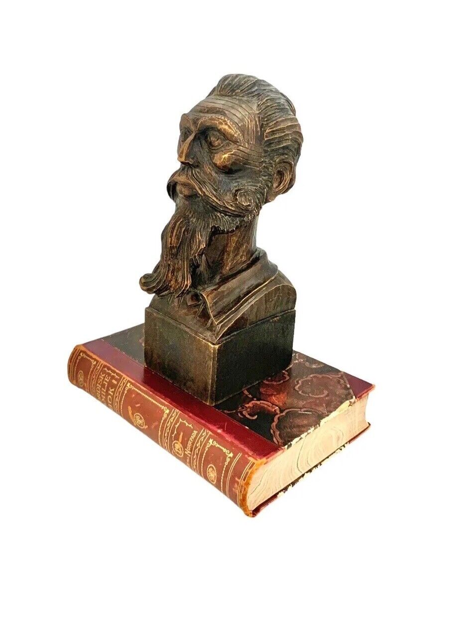 Bust Don Quixote Statue Bearded Man Vintage  Carved Wood Office Bookshelf Decor