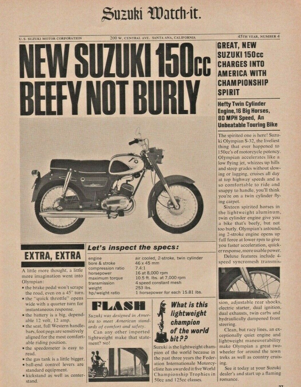 1965 Suzuki Olympian S-32 - Vintage Motorcycle Ad