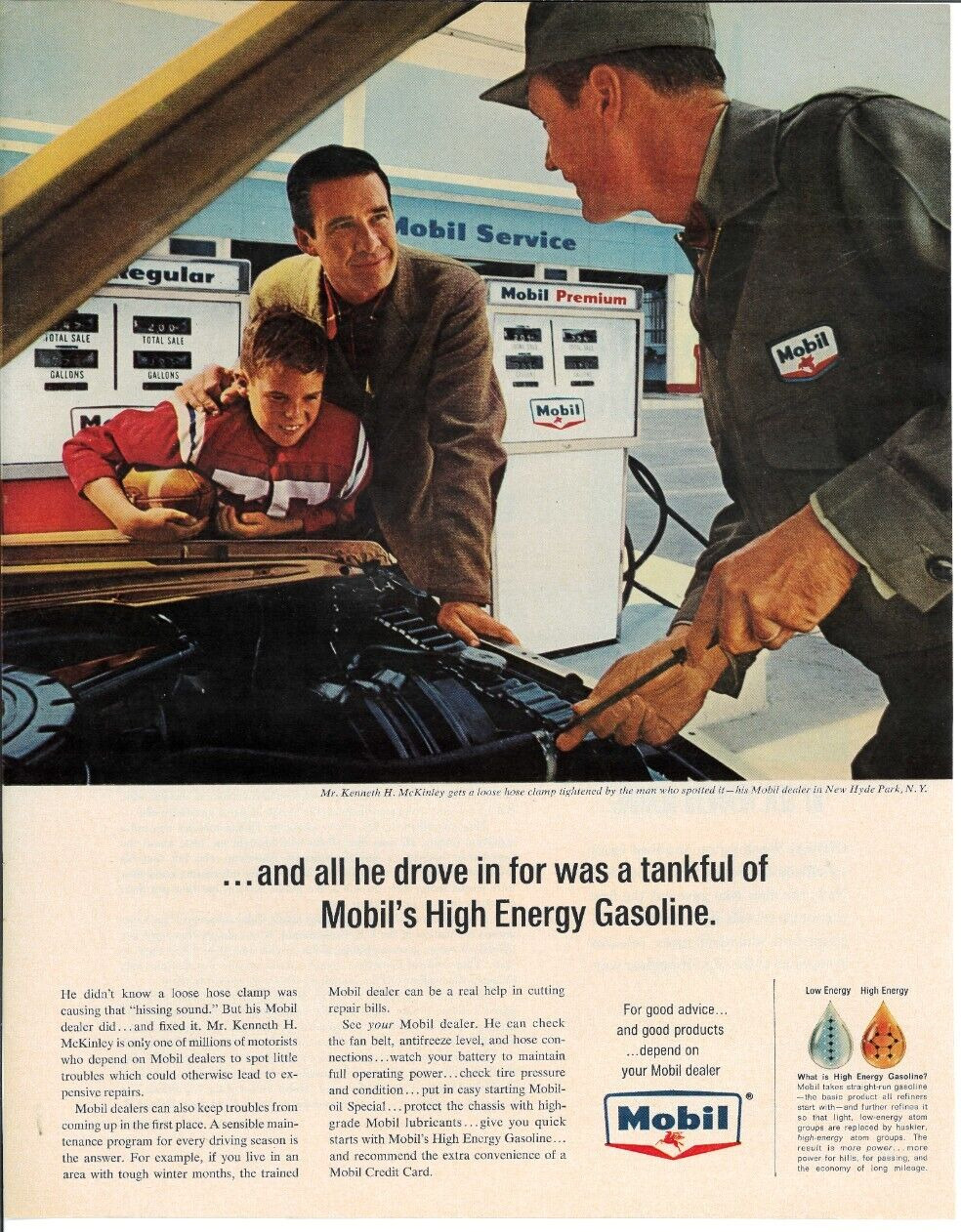 1964 MOBIL Oil Gas Service Station Attendant Pump Magazine Vintage Print Ad