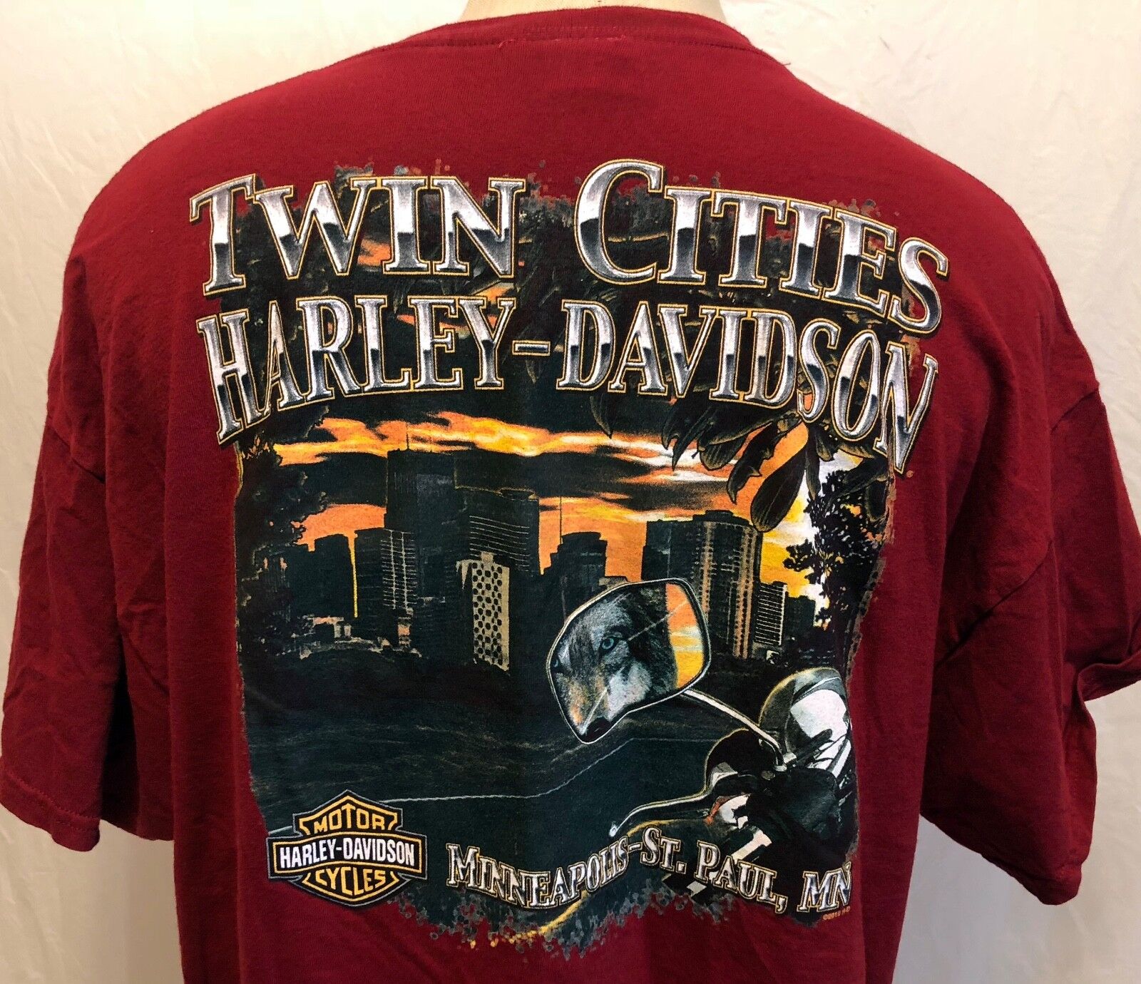 Harley Davidson Twin Cities Minnesota St. Paul Minneapolis Shirt Sz 2XL Burgundy