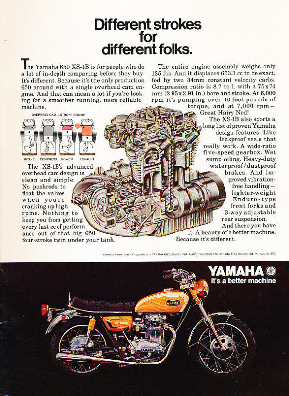1971 Yamaha XS-1B Motorcycle Classic Advertisement Print Art Ad