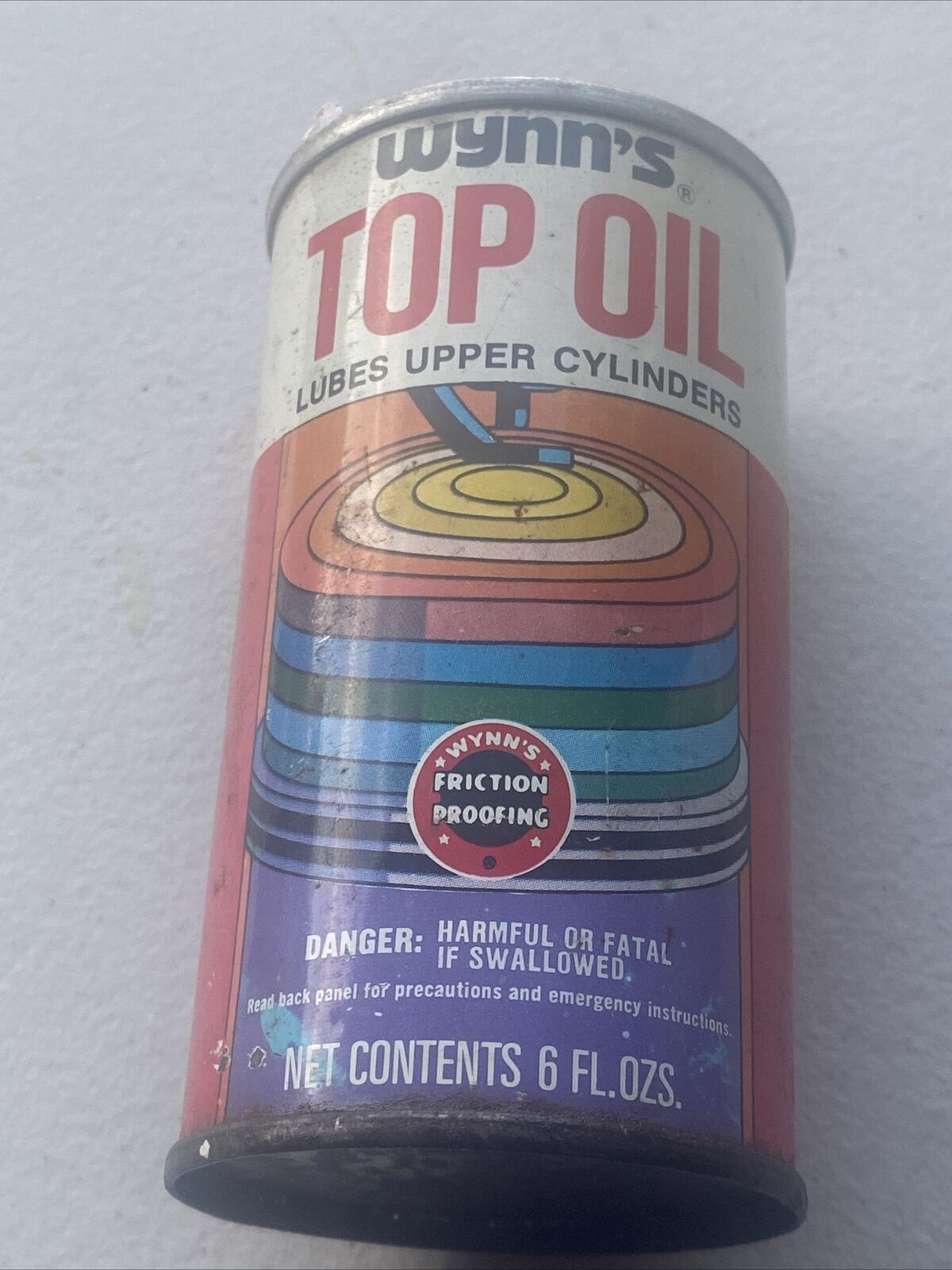 Wynn's Top Oil 6 fl.oz Can 1970 vintage metal deco Unopened Pull Top